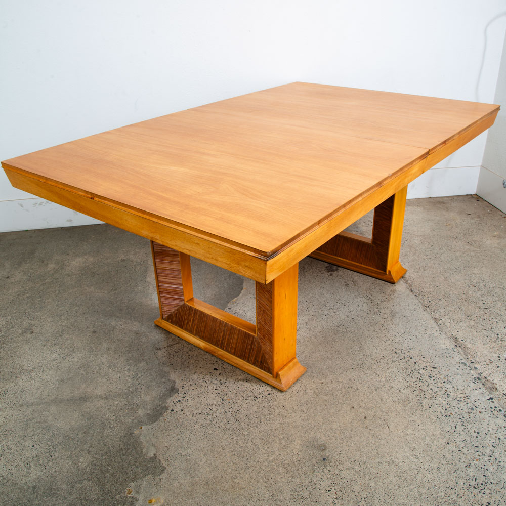 Mid Century Modern Dining Table Brown Saltman Paul Frankl x2 leaf Blonde Wood