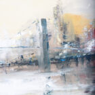 Mid Century Modern Painting Original Art Abstract Cityscape Signed Yellow Black - Image 12