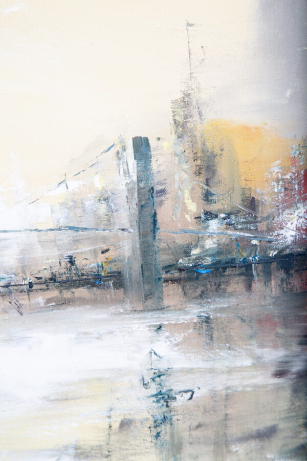 Mid Century Modern Painting Original Art Abstract Cityscape Signed Yellow Black - Image 12