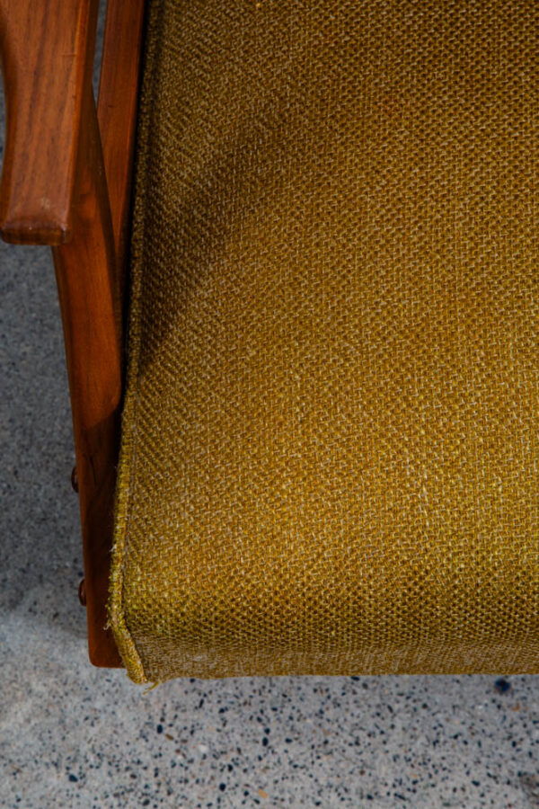 Mid Century Modern Lounge Rocking Chair Yellow Tweed Solid Wood Vintage Armchair - Image 8