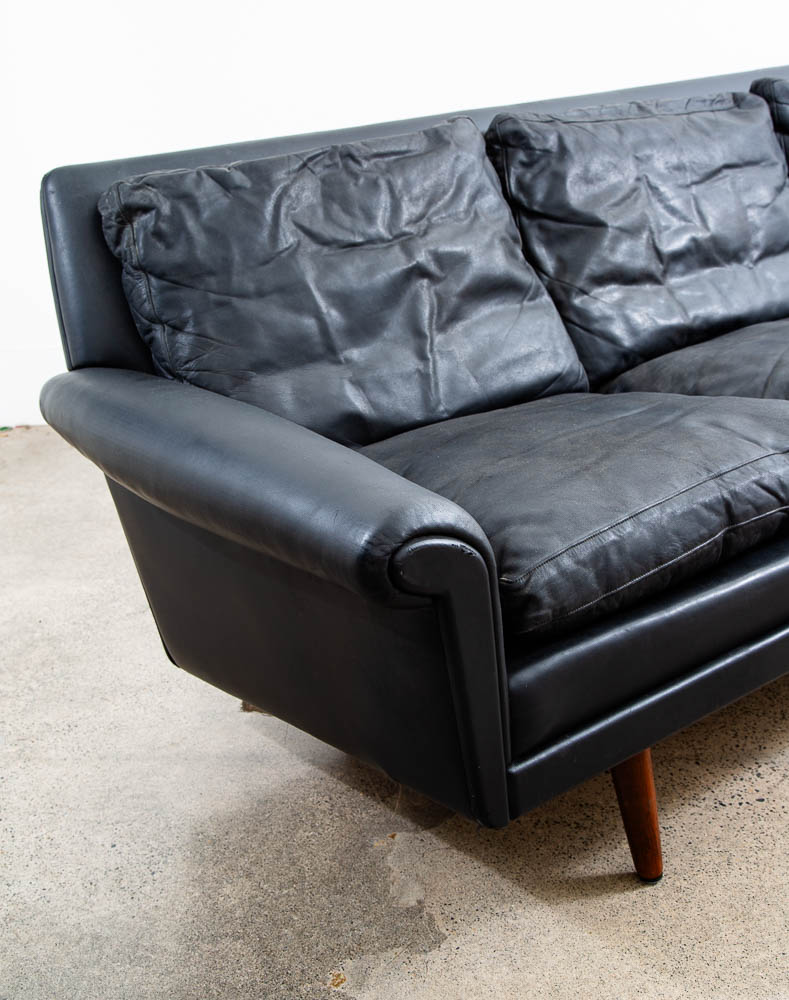 Mid Century Danish Modern Sofa Couch Black Leather Georg Thams 3 Seat Large Mcm - Image 11