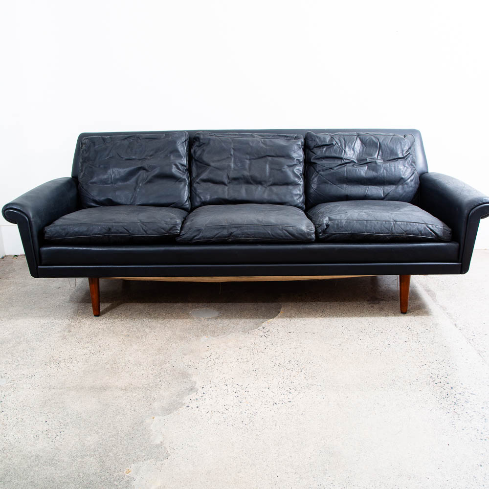 Mid Century Danish Modern Sofa Couch Black Leather Georg Thams 3 Seat Large Mcm - Image 2