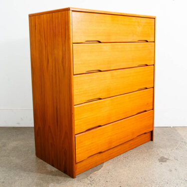 Mid Century Danish Modern Highboy Dresser 5 Drawer Teak Wood Vintage Denmark