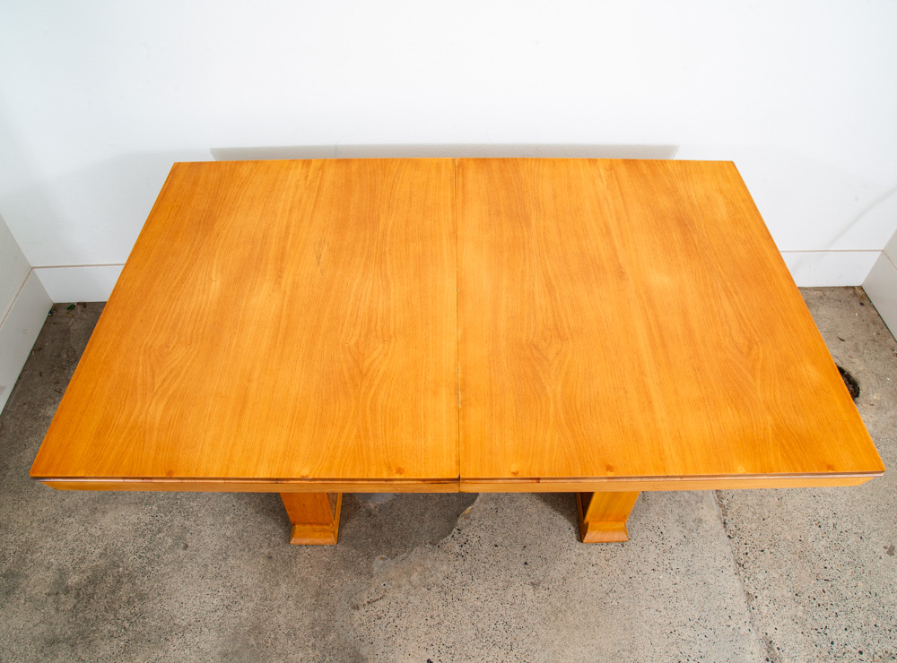 Mid Century Modern Dining Table Brown Saltman Paul Frankl x2 leaf Blonde Wood - Image 7