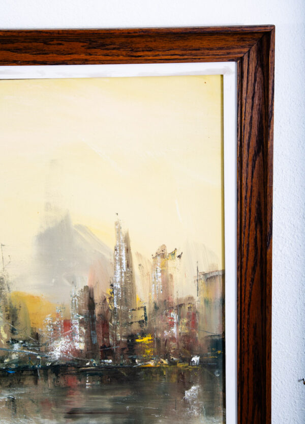 Mid Century Modern Painting Original Art Abstract Cityscape Signed Yellow Black - Image 11