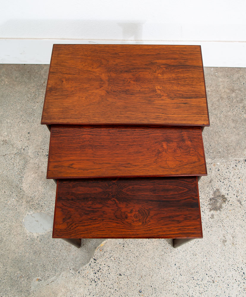 Mid Century Danish Modern Nesting Tables Brazilian Rosewood Set 3 Denmark Sled - Image 3