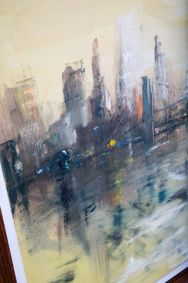 Mid Century Modern Painting Original Art Abstract Cityscape Signed Yellow Black - Image 7