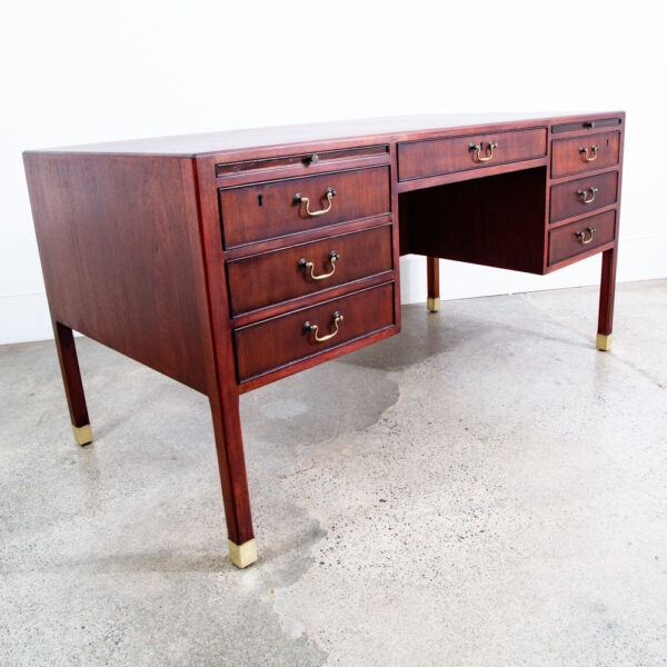 Mid Century Danish Modern Desk Executive Mahogany Ole Wanscher Locking Brass