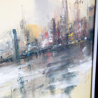 Mid Century Modern Painting Original Art Abstract Cityscape Signed Yellow Black - Image 8
