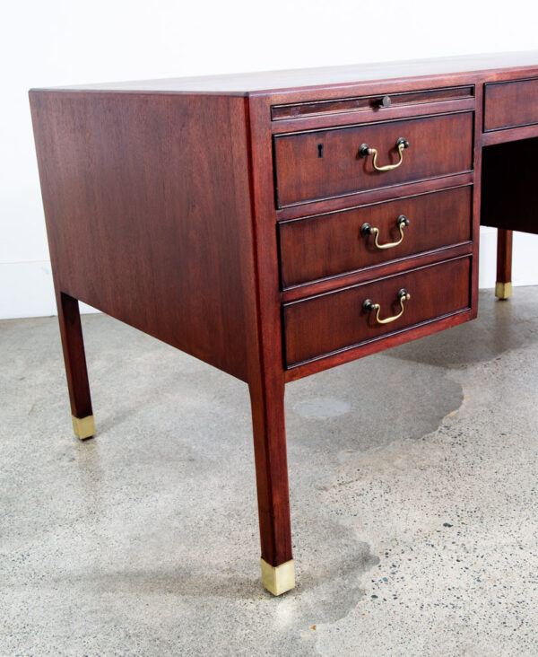 Mid Century Danish Modern Desk Executive Mahogany Ole Wanscher Locking Brass - Image 12