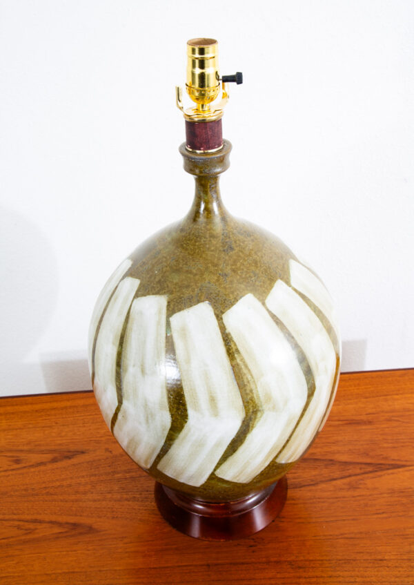 Mid Century Modern Table Lamp Ceramic White Green George Nobuyuki Sy Allen Round - Image 3