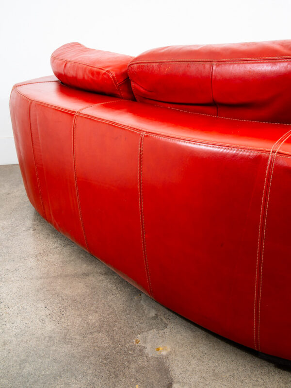 Mid Century Danish Modern Sofa Couch Red Leather Italy Polo Divani 3 Seat Mcm - Image 4