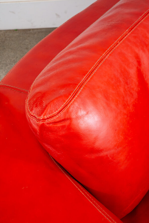 Mid Century Danish Modern Sofa Couch Red Leather Italy Polo Divani 3 Seat Mcm - Image 9
