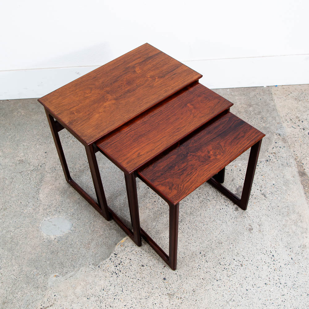 Mid Century Danish Modern Nesting Tables Brazilian Rosewood Set 3 Denmark Sled