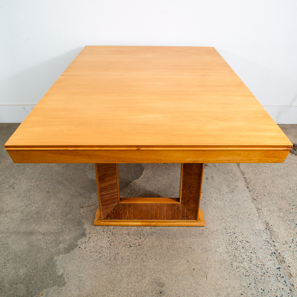 Mid Century Modern Dining Table Brown Saltman Paul Frankl x2 leaf Blonde Wood - Image 6