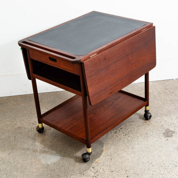Mid Century Modern Serving Bar Cart Teak Black Liquor Trolley Ludvig Pontoppidan