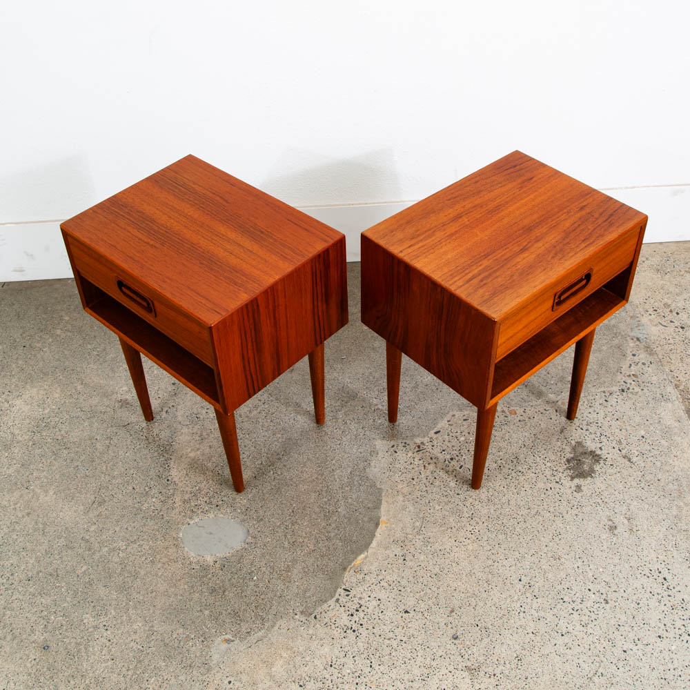 Mid Century Danish Modern Nightstands End Side Tables Teak Drawer Mcm Vintage - Image 6