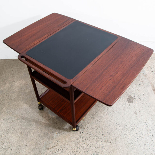 Mid Century Modern Serving Bar Cart Teak Black Liquor Trolley Ludvig Pontoppidan - Image 2
