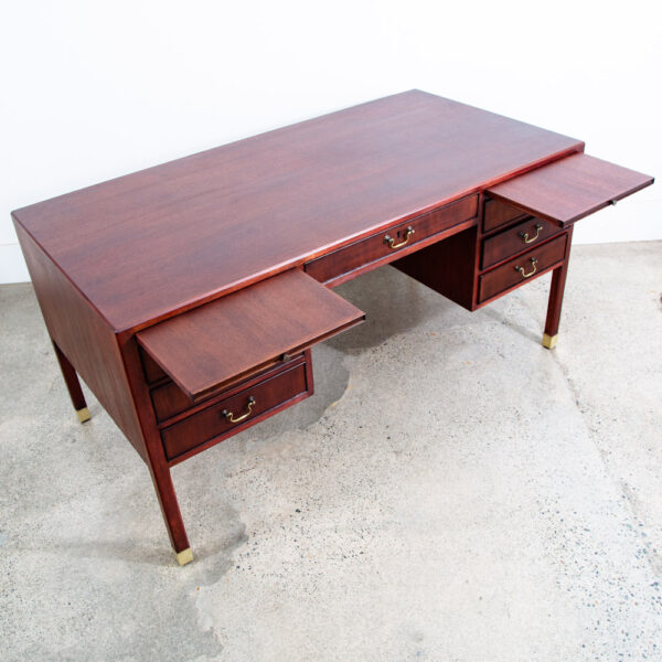 Mid Century Danish Modern Desk Executive Mahogany Ole Wanscher Locking Brass - Image 8