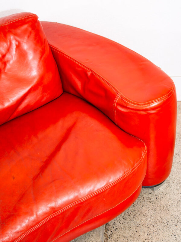 Mid Century Danish Modern Sofa Couch Red Leather Italy Polo Divani 3 Seat Mcm - Image 10