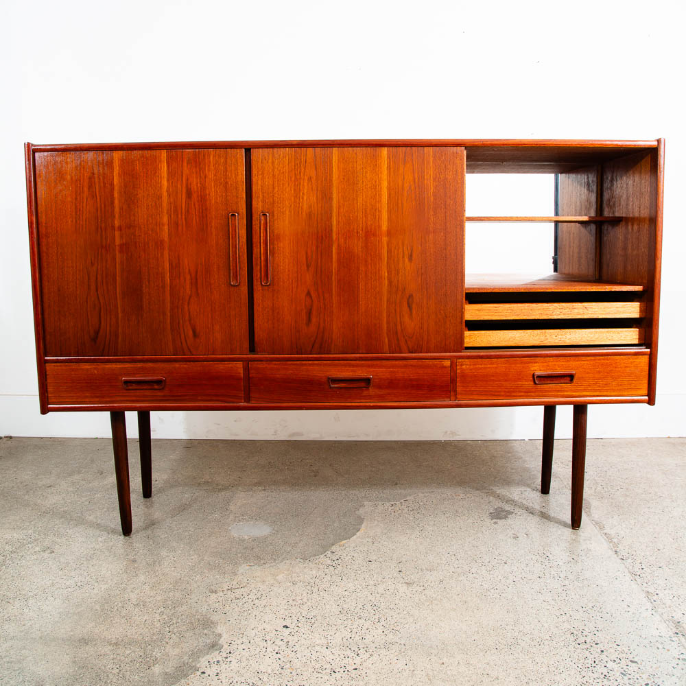 Mid Century Danish Modern Credenza Highboard Sideboard Denmark Bar Teak Drawers - Image 3