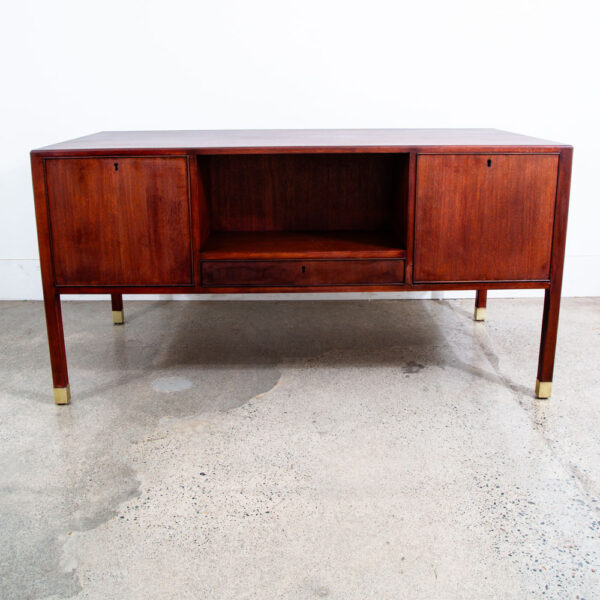 Mid Century Danish Modern Desk Executive Mahogany Ole Wanscher Locking Brass - Image 5