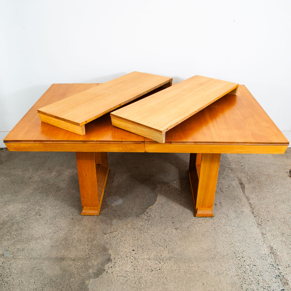 Mid Century Modern Dining Table Brown Saltman Paul Frankl x2 leaf Blonde Wood - Image 2