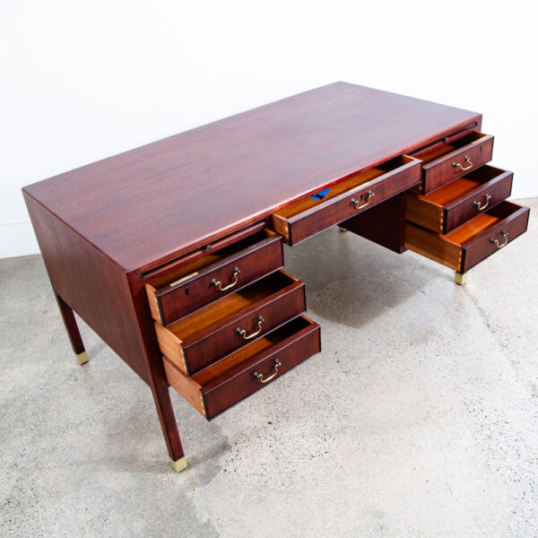 Mid Century Danish Modern Desk Executive Mahogany Ole Wanscher Locking Brass - Image 7