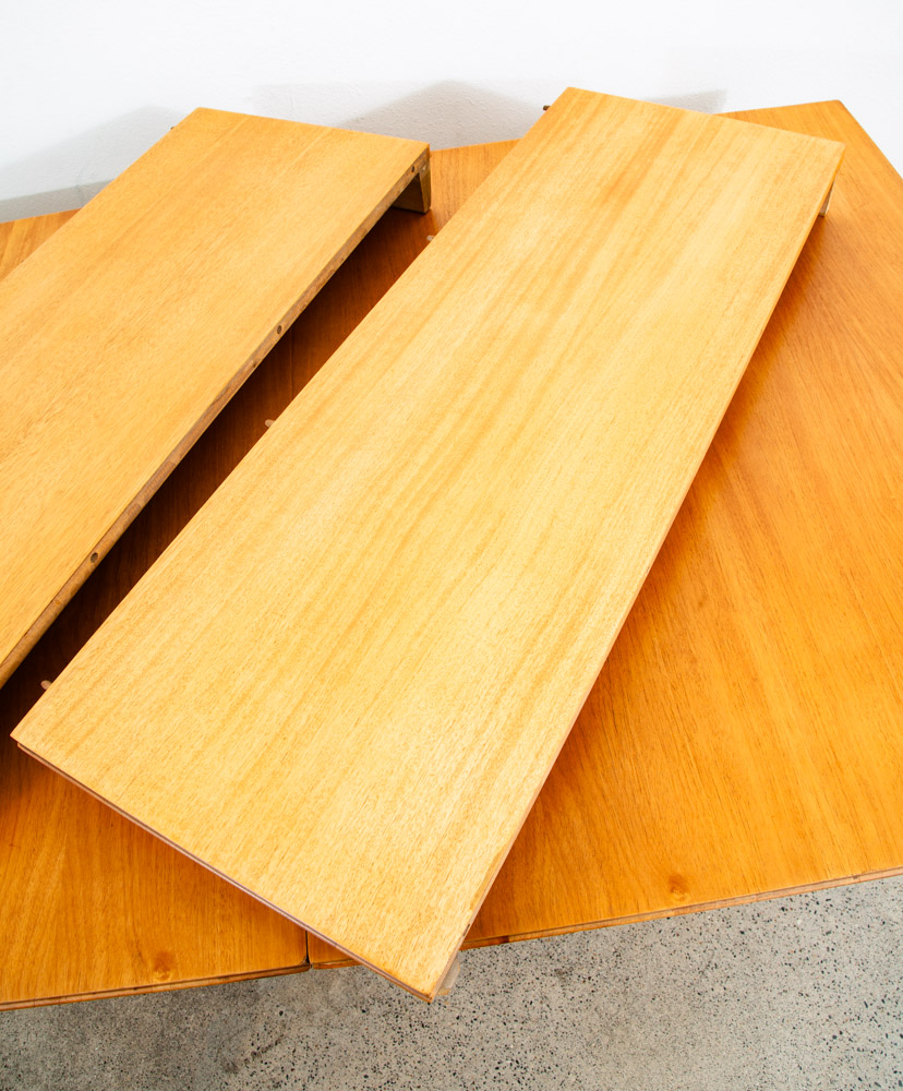 Mid Century Modern Dining Table Brown Saltman Paul Frankl x2 leaf Blonde Wood - Image 9