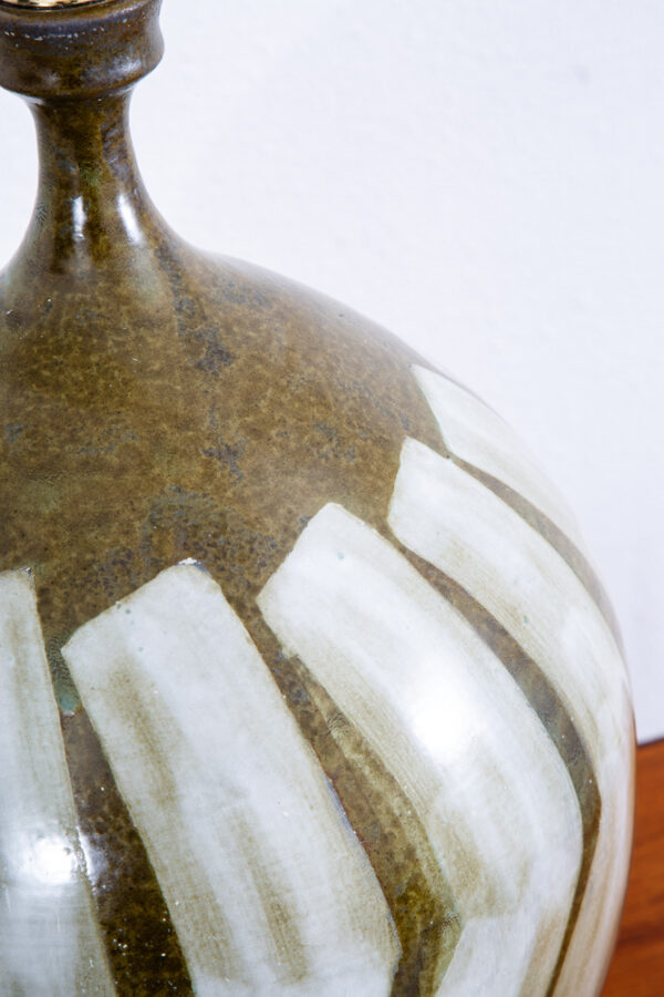 Mid Century Modern Table Lamp Ceramic White Green George Nobuyuki Sy Allen Round - Image 10