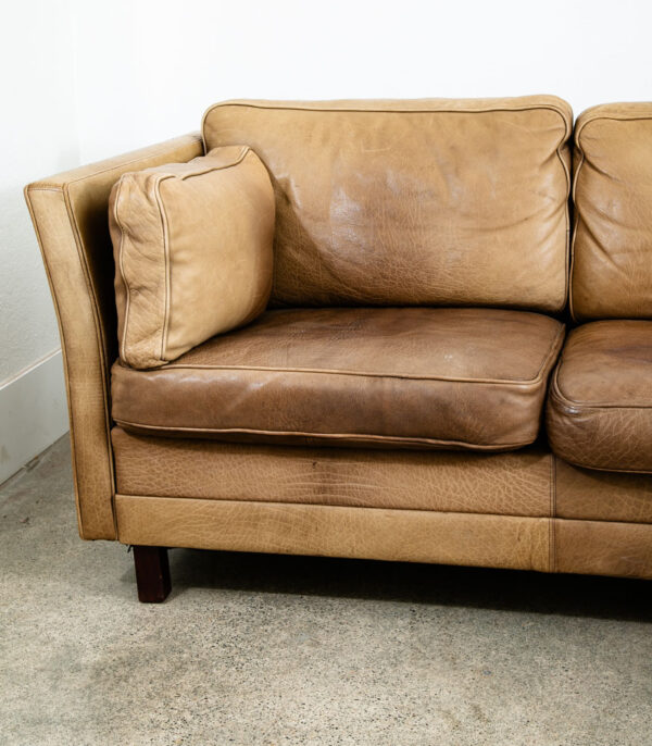 Mid Century Danish Modern Sofa 3 Seater Leather Tan Brown Vintage Denmark Mcm - Image 7
