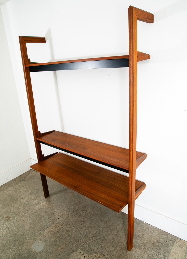 Mid Century Modern Wall Unit Shelving Cabinet Walnut Vintage 1 Bay 50.5 x 76.5 H - Image 2