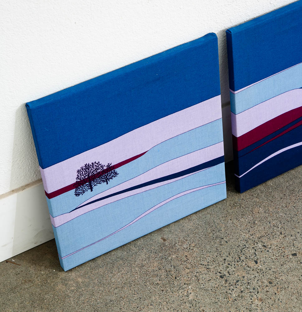 Mid Century Modern Tapestry Wall Art Blue Landscapes Trees Set 3 Sara Popovits - Image 2