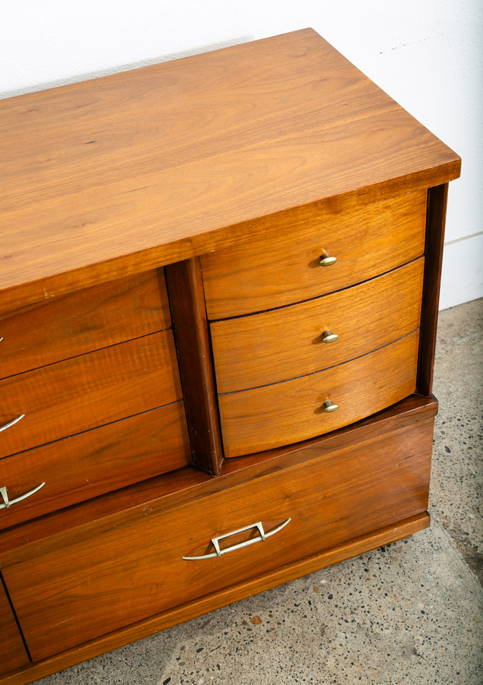 Mid Century Modern Credenza Dresser 8 Drawer Walnut Drew High Brass Trim Mcm - Image 8