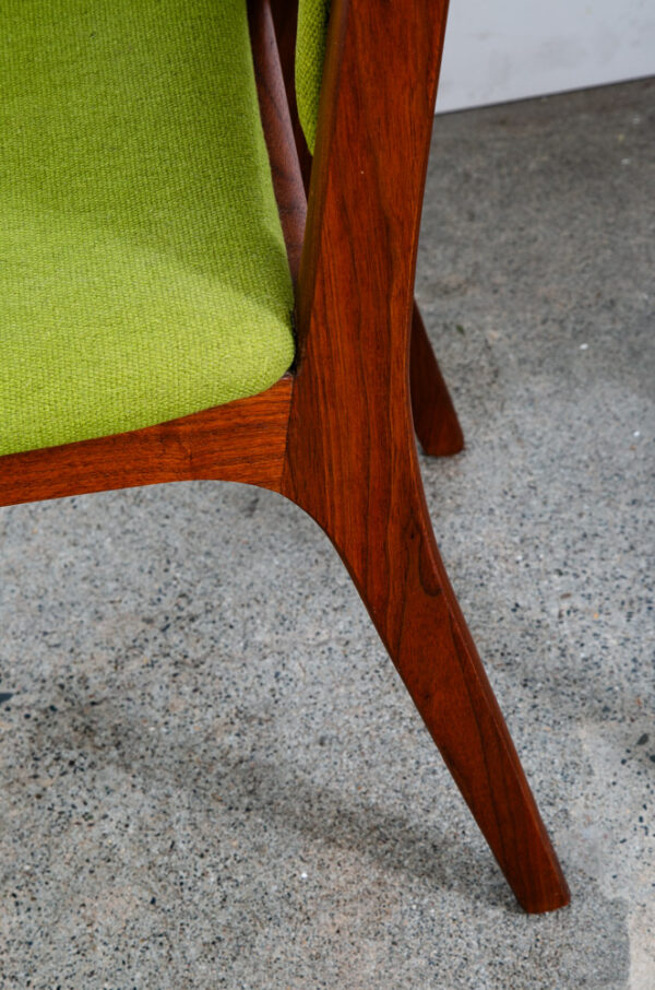 Mid Century Modern Dining Chairs Pair Set Green Sculptural Walnut High Back Mcm - Image 12