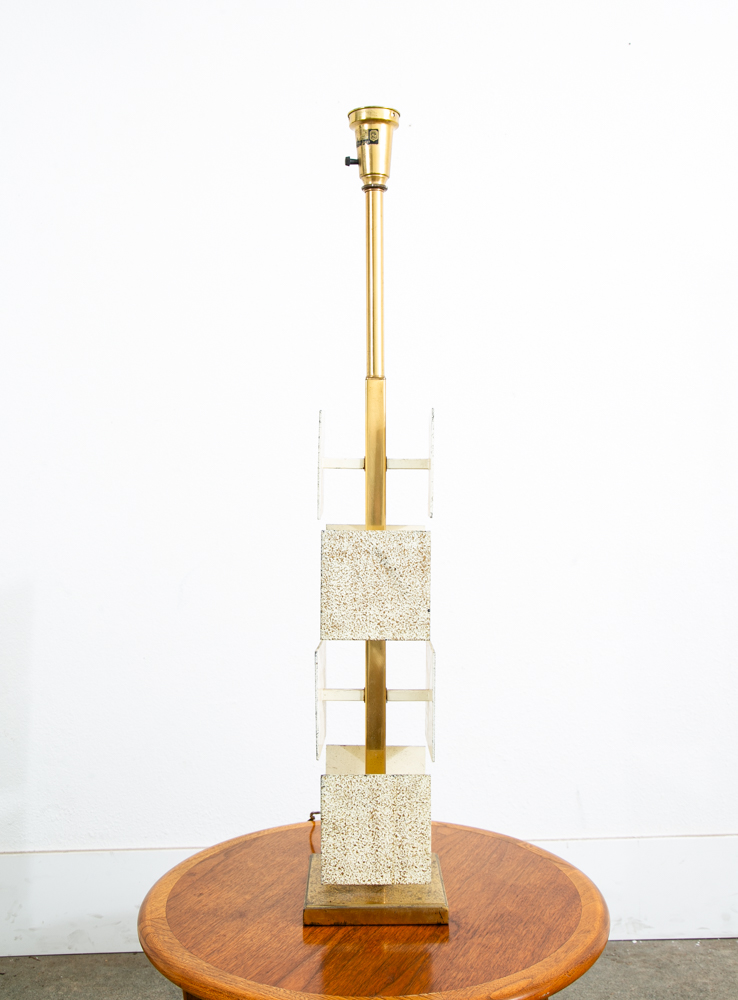 Mid Century Modern Table Lamp Rembrandt Light Lighting Brass White Metal Large - Image 9