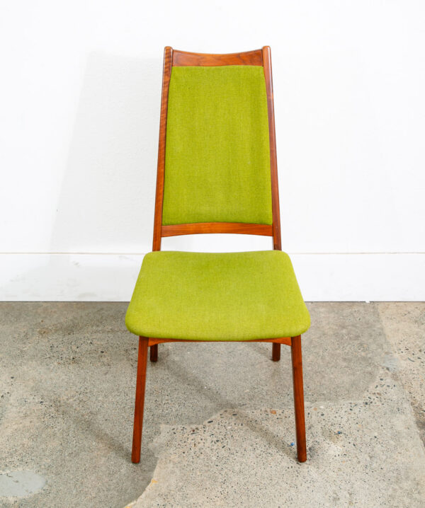 Mid Century Modern Dining Chairs Pair Set Green Sculptural Walnut High Back Mcm - Image 5
