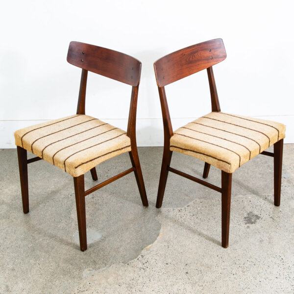 Mid Century Danish Modern Dining Chairs Set 4 Rosewood Striped Denmark Brown Mcm - Image 5