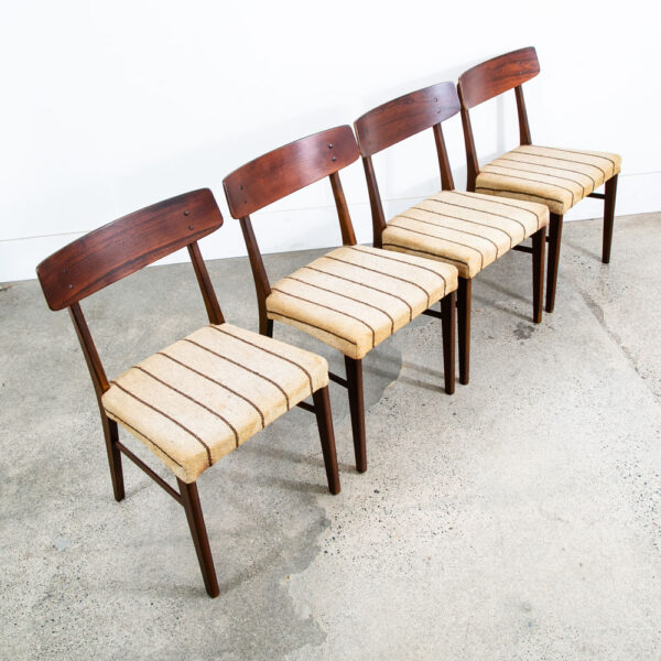 Mid Century Danish Modern Dining Chairs Set 4 Rosewood Striped Denmark Brown Mcm