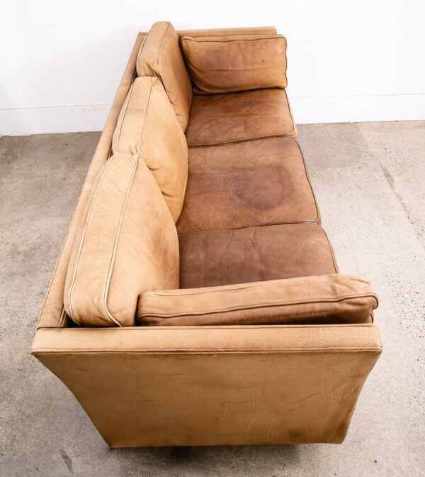 Mid Century Danish Modern Sofa 3 Seater Leather Tan Brown Vintage Denmark Mcm - Image 3