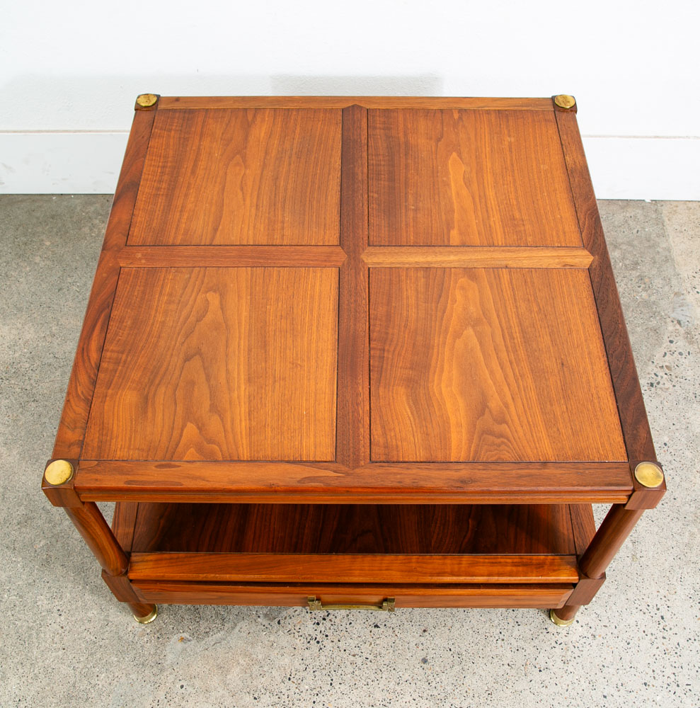 Mid Century Danish Modern End Table Side Entryway Rosewood Drawer Brass Wood Mcm - Image 2