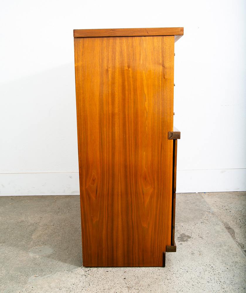 Mid Century Modern Dresser Highboy 4 Drawer Walnut Drew High Brass Trim Mcm - Image 10