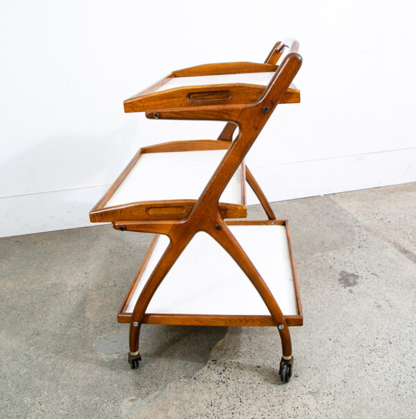 Mid Century Danish Modern Serving Cart Italian Bar Tray Trolley Rolling White - Image 12