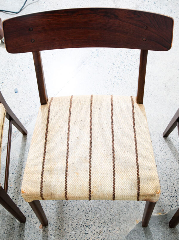 Mid Century Danish Modern Dining Chairs Set 4 Rosewood Striped Denmark Brown Mcm - Image 11