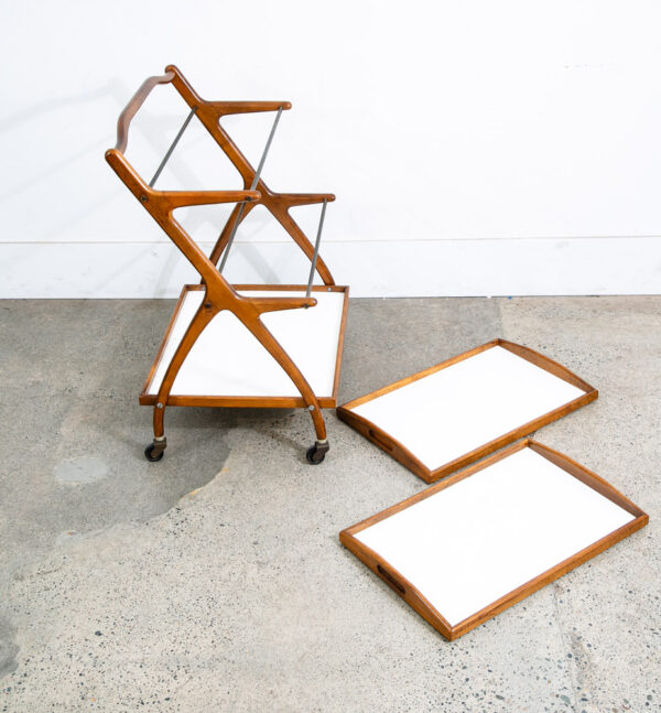Mid Century Danish Modern Serving Cart Italian Bar Tray Trolley Rolling White - Image 5