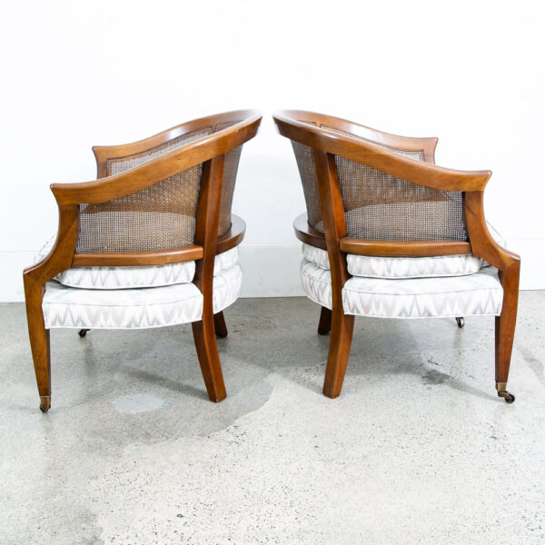 Mid Century Modern Lounge Chairs Armchairs Set Cane Back Brown Grey White Mcm - Image 2