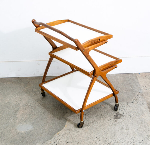 Mid Century Danish Modern Serving Cart Italian Bar Tray Trolley Rolling White - Image 6
