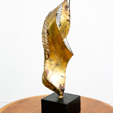 Mid Century Modern Sculpture Brass Metal Modernist Abstract Black Base Vintage