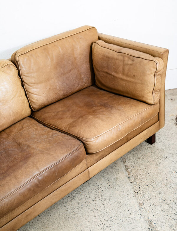 Mid Century Danish Modern Sofa 3 Seater Leather Tan Brown Vintage Denmark Mcm - Image 9