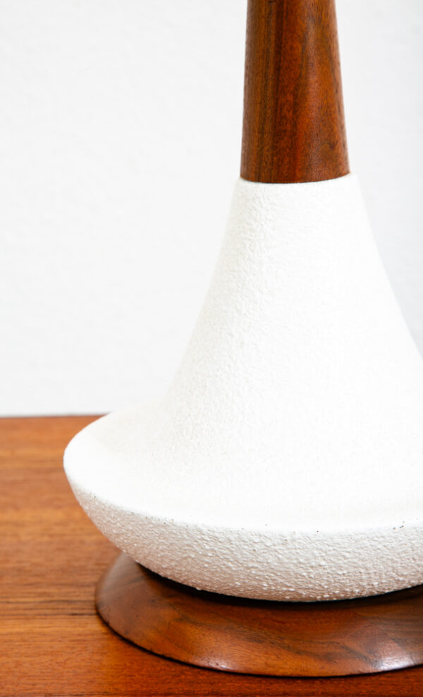 Mid Century Modern Table Lamp Abstract Ceramic Pottery White Black Round Wood - Image 8
